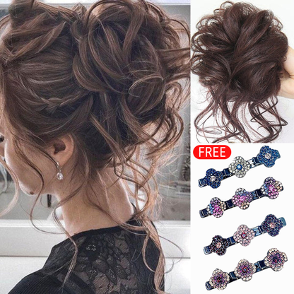💁‍♀️SIDSTE DAG – KØB 1, FÅ 1 GRATIS + GRATIS HÅRNÅL!!🎁💗Hårbånd til krøllet hår med løst opsat knold og forlængelser