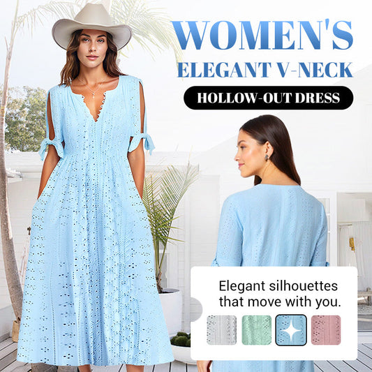 👗 50 % RABAT NU! 💃 Elegant, ensfarvet kjole med V-udskæring og udskæring i ryggen til kvinder – Flatterende snit, åndbar