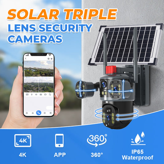 💥2025 Nyt varmt salg🎥 Solar 360° kuppelkamera med tre linser✈️ gratis forsendelse