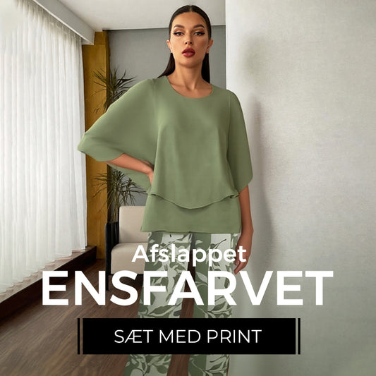 🔥Kvinders bukser med print og rundhalset top-sæt