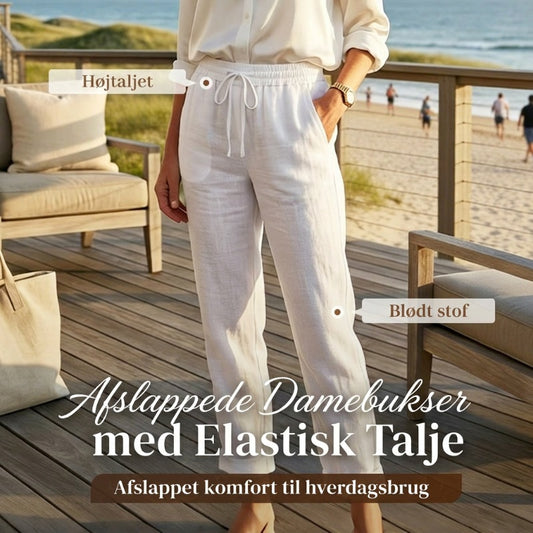 🌸SIDSTE DAGS TILBUD: 169.99 kr!!🌸Casual bukser til kvinder i bomuld og hør med elastisk talje