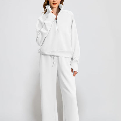 ✨Special Sale 49%OFF🔥Sæt med højhalset pullover med lynlås og bukser med brede ben til kvinder