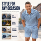 ⏳Limited-Time Special⏰Men's Geometric Print Collared Top & Shorts Set – Modern Pattern & Breathable Coordinated Look 🔷