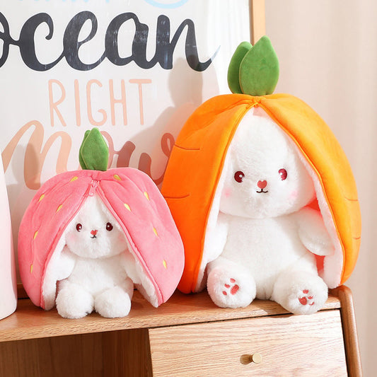 🍓Strawberry Bunny forvandlet til lille kanin🎀 Frugtdukke Plyslegetøj🐰