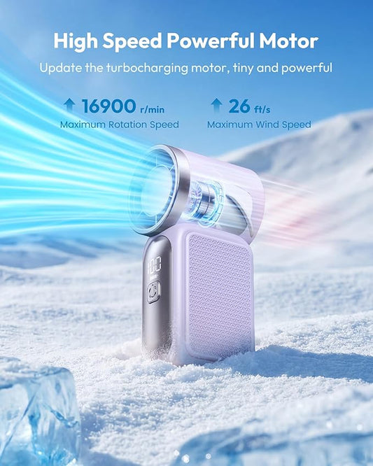 Mini håndholdt ventilator med LED-display – 👍 5-trins turbo lommeventilator. ✨ USB-genopladelig, højhastighedskøling til rejser & makeup. Perfekt gave. Bærbar køling