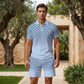⏳Limited-Time Special⏰Men's Geometric Print Collared Top & Shorts Set – Modern Pattern & Breathable Coordinated Look 🔷