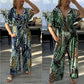 Kvinders sommermode Leaf Print Plus Size Bodysuit med elastisk talje
