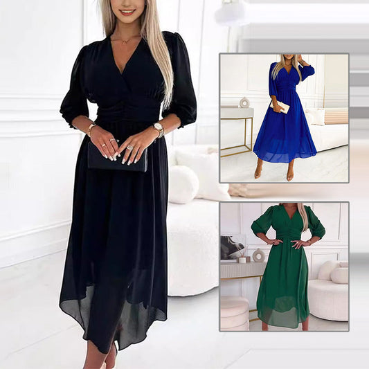 🌈2025 Trendy farver! V-hals chiffon fe-kjole 👗
