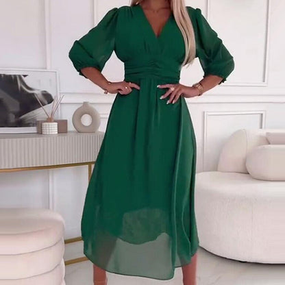 🌈2025 Trendy farver! V-hals chiffon fe-kjole 👗
