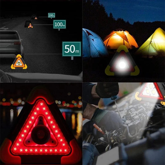 2-I-1 solcelledrevet nød-trekantsvarsel lys (også USB-genopladeligt)