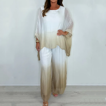 🎉Mesh Mix Dip Dye Loose Flowy Top & Buksesæt