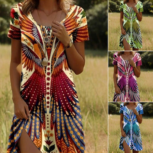 ✨50 % rabat✨💃Kvinders blomstrede kjole med korte ærmer🌸👗