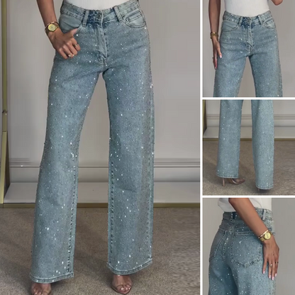 🔥50% RABAT🔥Jeans med lige ben og rhinestones