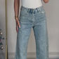 🔥50% RABAT🔥Jeans med lige ben og rhinestones