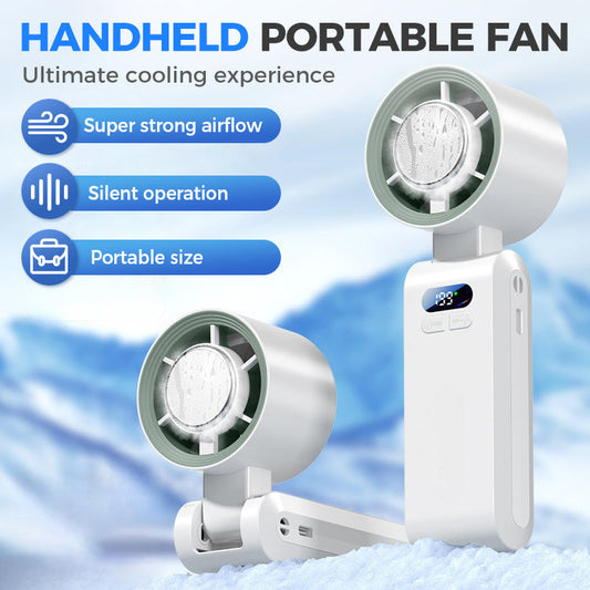 🏖️SOMMERUDSALG 2026🤩🧊Håndholdt, bærbar ventilator med iskøler – genopladelig, 3 hastigheder, øjeblikkelig afkøling❄️