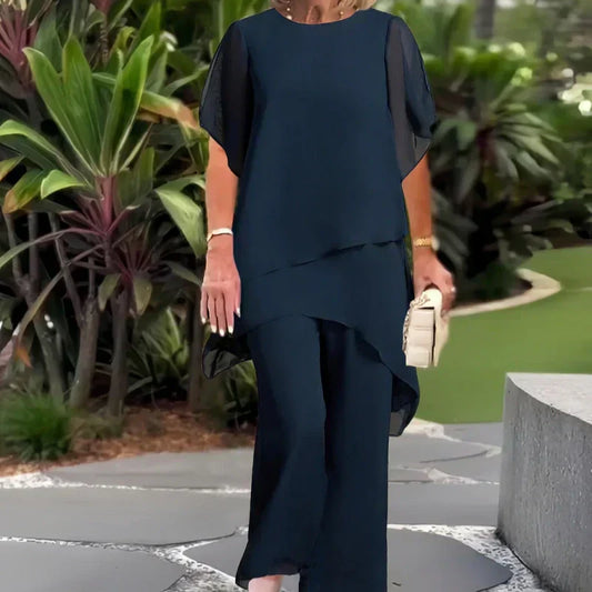 ⏳Begrænset tid 50% rabat⏰Charmerende uregelmæssig top og bukser med brede ben👚👖