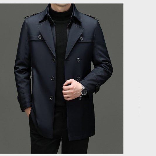Herre-trenchcoat i mellem længde med aftageligt inderfor