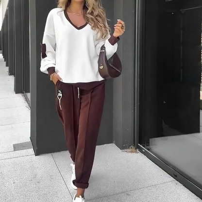 ⏳Tidsbegrænset tilbud⏰Farveblokket pullover med hætte og joggingbukser