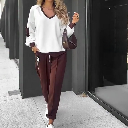 ⏳Tidsbegrænset tilbud⏰Farveblokket pullover med hætte og joggingbukser