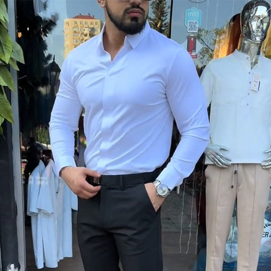 ⏳Efterårskollektion i begrænset oplag💥Casual slim fit skjorte i ensfarvet design til mænd
