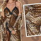 Sexet leopardmønstret morgenkåbe og natkjole-sæt