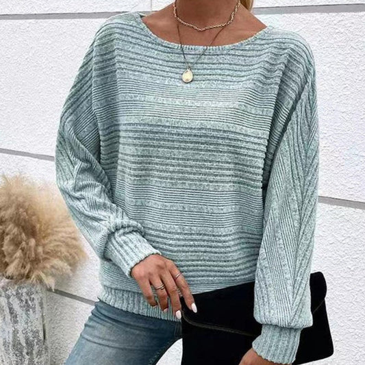 💗SIDSTE DAG - TILBUD💗Solid rundhalset stribet top med lange ærmer