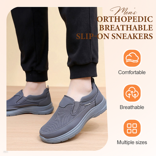 👟50 % RABAT NU! ✨ Herre ortopædiske åndbare hjemmesko-sneakers – fodstøtte med indlægssåler i memory-skum for komfort hele dagen 🏃‍♂️💨