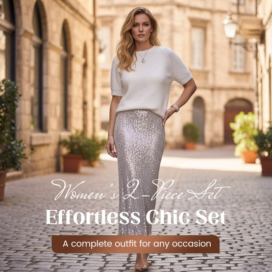 Damesæt med striktop og pailletnederdel i 2 dele