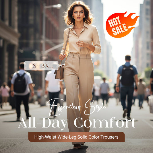 Højtaljede bukser med brede ben i ensfarvet design til kvinder