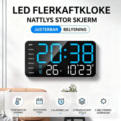 📢📢50% OFF!! ⏰Multifunktionelt dekorativt LED-digitalt vægur, det ubegrænsede digitale ur til det moderne norske hjem
