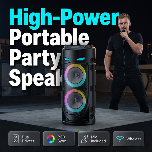 🥳2026 HOT SALE🥳💞50% OFF! Portable Bluetooth Speaker with Mic – 16W loud sound, RGB lights & wired microphone.