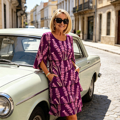 👗 40 % RABAT! ✨ Lagdelt midikjole – blomstermønster, slidsede ærmer, flagrende, elegant 🌸