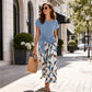 🌿👚👖 50 % RABAT på sæt med bluse med bindebånd i siden og mønstrede bukser til kvinder ✨ – Blødt, åndbart materiale, justerbar talje og botanisk print