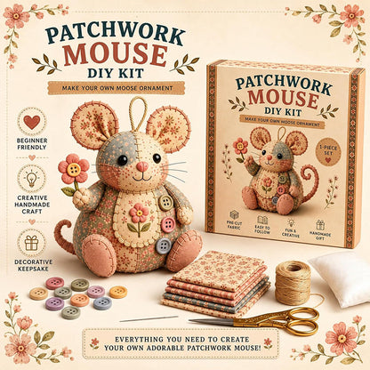 🧵🐭 Vintage patchwork-mus DIY-sæt – Alt inkluderet & perfekt til begyndere!