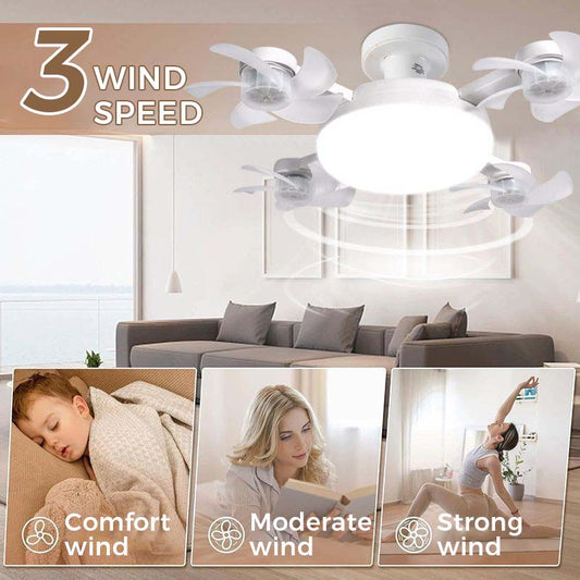 🌀Ny loftsventilator med E27-fatning – støjsvag 2-i-1 LED-ventilator med fjernbetjening, energibesparende kombination af køling og belysning til soveværelset derhjemme