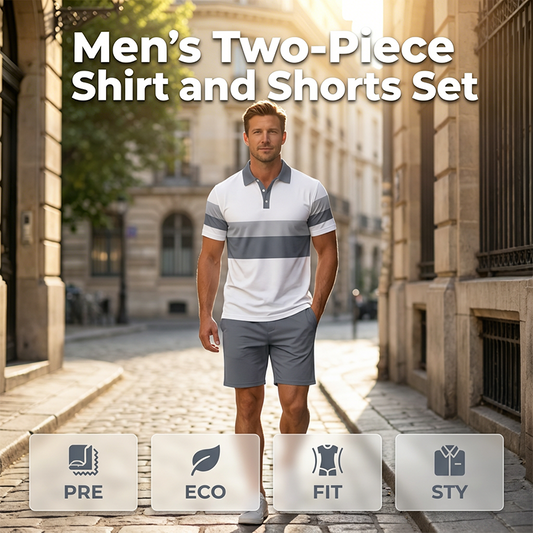 👕 50 % RABAT I BEGRÆNSET PERIODE! 💥 To-delt sæt med skjorte og shorts til mænd – digitalt print, atletisk pasform, krølfri ✨