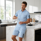 👕 50 % RABAT I BEGRÆNSET PERIODE! ✨ Casual sæt med kortærmet skjorte og shorts til mænd – åndbart bomuldsblandingsmateriale, klassisk krave, stribede detaljer 🌊