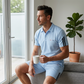 👕 50 % RABAT I BEGRÆNSET PERIODE! ✨ Casual sæt med kortærmet skjorte og shorts til mænd – åndbart bomuldsblandingsmateriale, klassisk krave, stribede detaljer 🌊