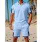 👕 50 % RABAT I BEGRÆNSET PERIODE! ✨ Casual sæt med kortærmet skjorte og shorts til mænd – åndbart bomuldsblandingsmateriale, klassisk krave, stribede detaljer 🌊