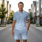 ⏳Limited-Time Special⏰Men's Geometric Print Collared Top & Shorts Set – Modern Pattern & Breathable Coordinated Look 🔷