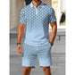 ⏳Limited-Time Special⏰Men's Geometric Print Collared Top & Shorts Set – Modern Pattern & Breathable Coordinated Look 🔷