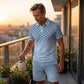⏳Limited-Time Special⏰Men's Geometric Print Collared Top & Shorts Set – Modern Pattern & Breathable Coordinated Look 🔷